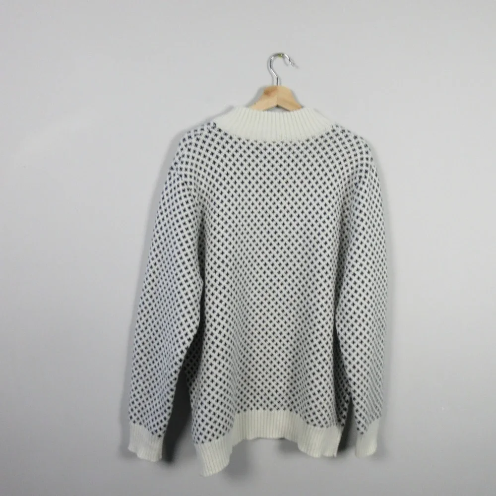 Long Wharf Supply Co Mens XL 1/4 Zip Sweater Fair Isle White Navy Nautical - Picture 11 of 15